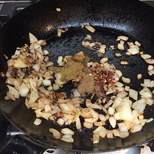 Sauté the onion until softened and beginning to colour. Sauté the onion until softened and beginning to colour.