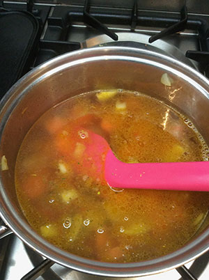 Add the stock, bring to the boil, then simmer until tender. Add the stock, bring to the boil, then simmer until tender.