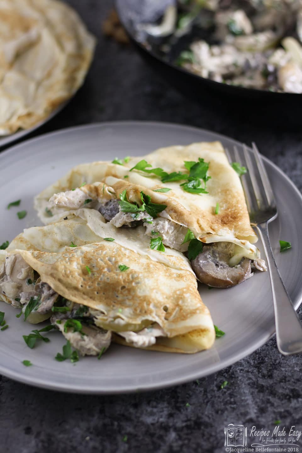 Pancakes with creamy garlic chicken and mushrooms | Recipes Made Easy