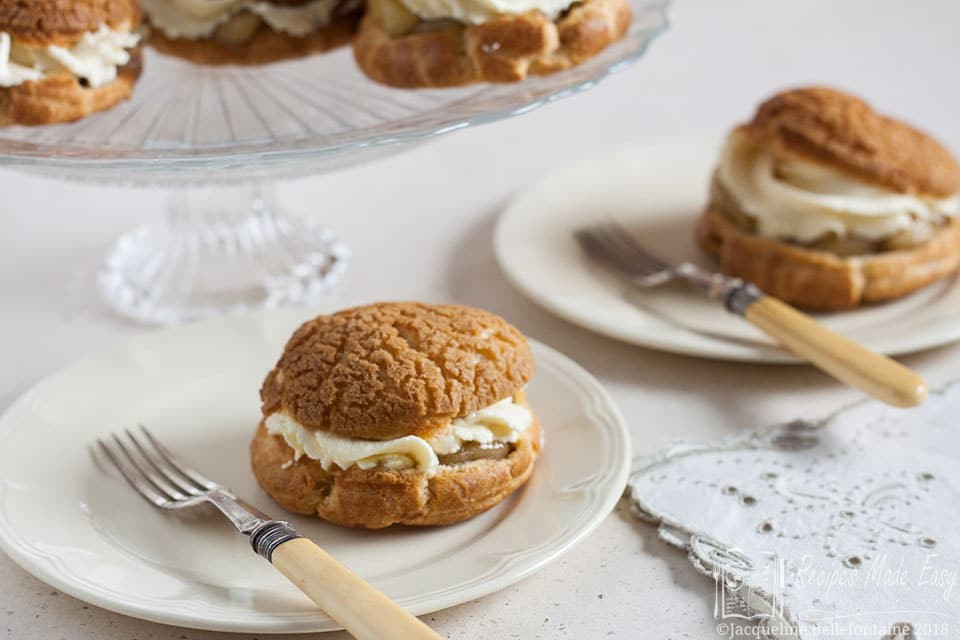 Craquelin Choux Buns with Brandied Apples and Cream | Recipes Made Easy