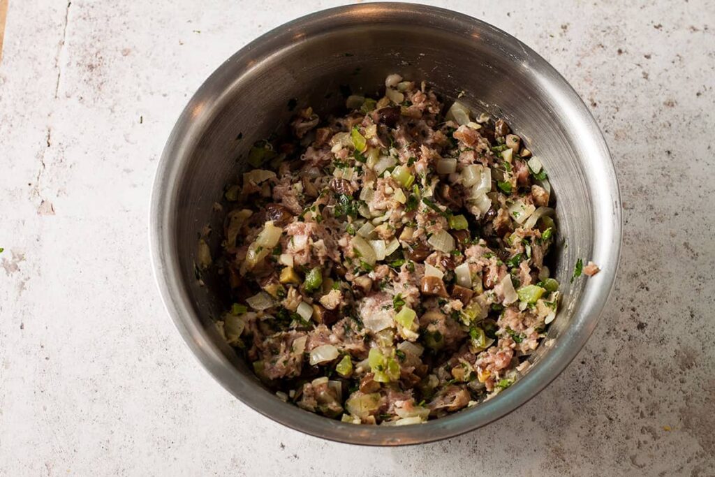 stuffing mixture in bowl.